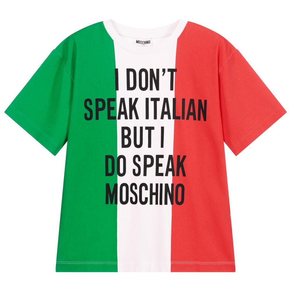 Moschino Kid-Teen - Футболка с итальянским флагом и логотипом для подростков | Childrensalon