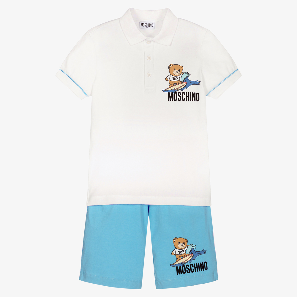 Moschino Kid-Teen - Кремовая футболка и голубые шорты для подростков | Childrensalon