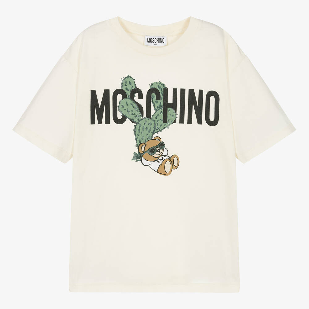 Moschino Кид-Тин-Teen Ivory Cactus Bear Cotton T-Shirt | Childrensalon Outlet