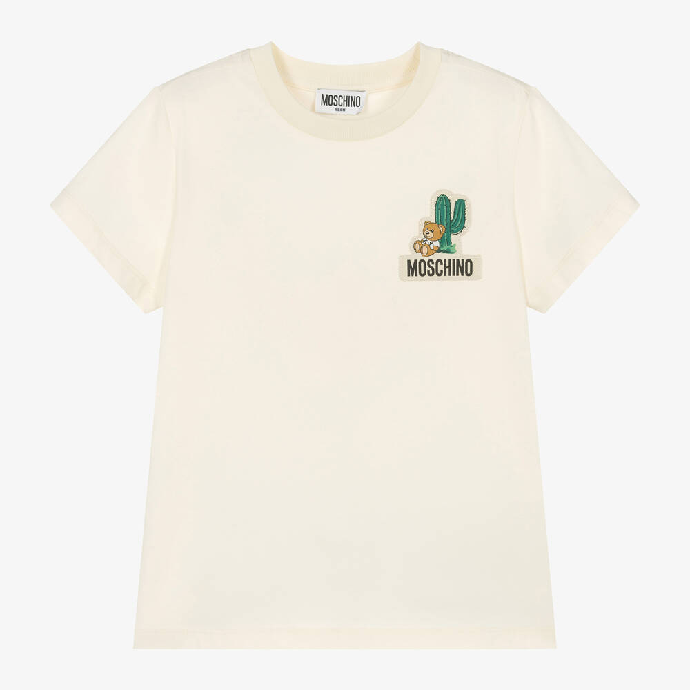 Moschino Кид-Тин-Teen Ivory Cactus Bear Cotton T-Shirt | Childrensalon Outlet