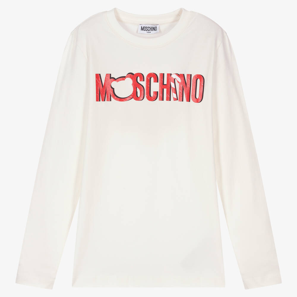 Moschino Kid-Teen-Teen Ivory Candy Cane Logo Top | Childrensalon Outlet