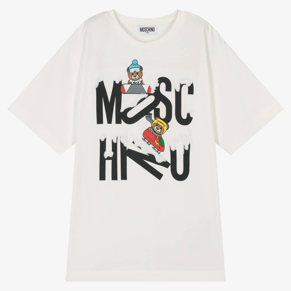 Moschino Kid-Teen - Elfenbeinfarbenes Teen Baumwoll-T-Shirt | Childrensalon