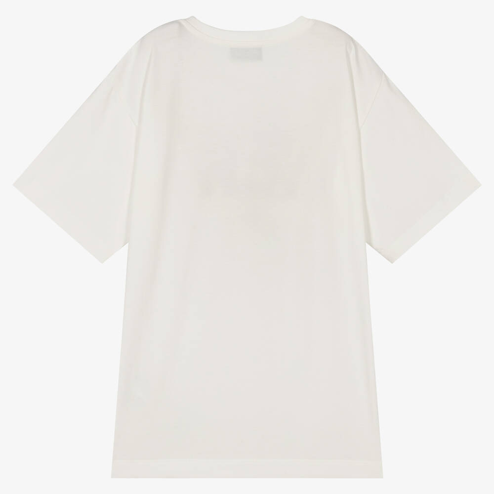 Moschino Кид-Тин-Кремовая хлопковая футболка для подростков | Childrensalon Outlet