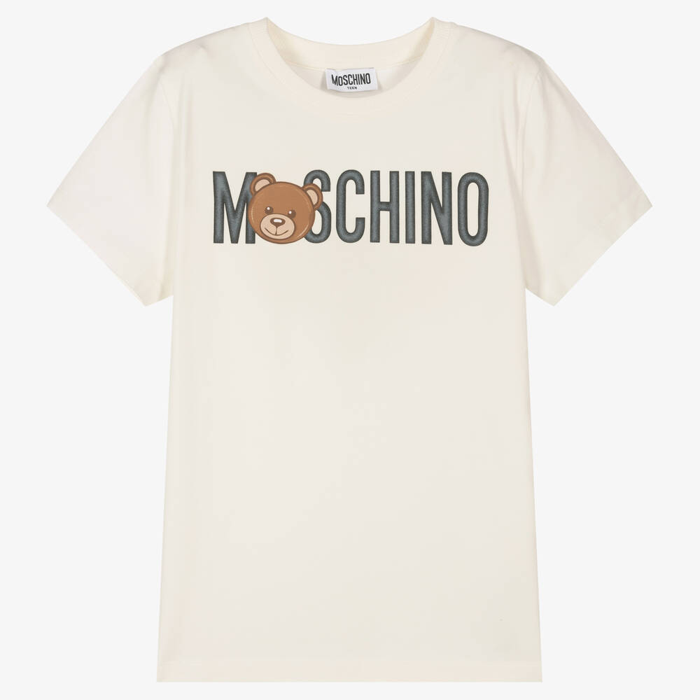 Moschino Kid-Teen - Teen Ivory Cotton Logo T-Shirt | Childrensalon