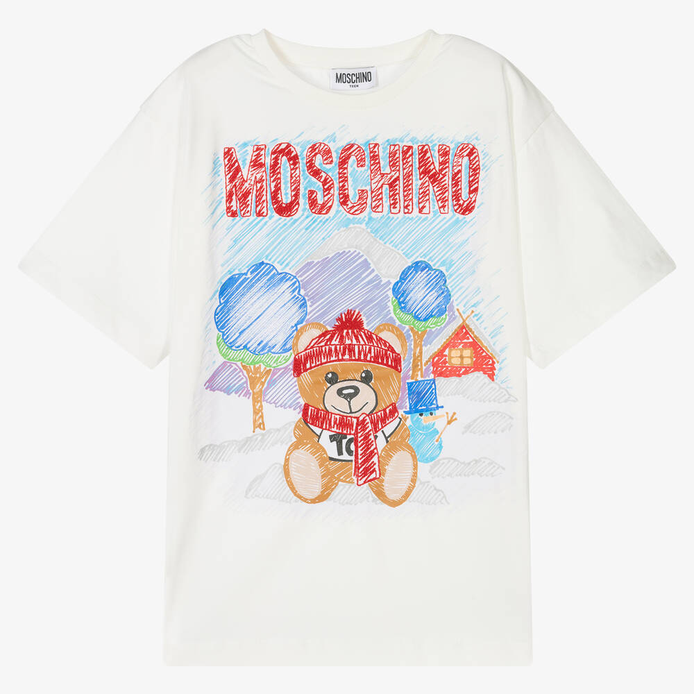 Moschino Kid-Teen - Teen Ivory Cotton Logo T-Shirt | Childrensalon