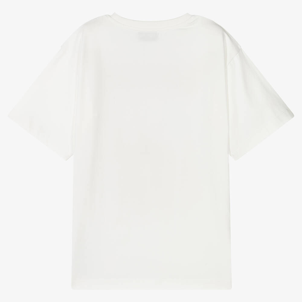 Moschino Kid-Teen-Teen Ivory Cotton Logo T-Shirt | Childrensalon Outlet