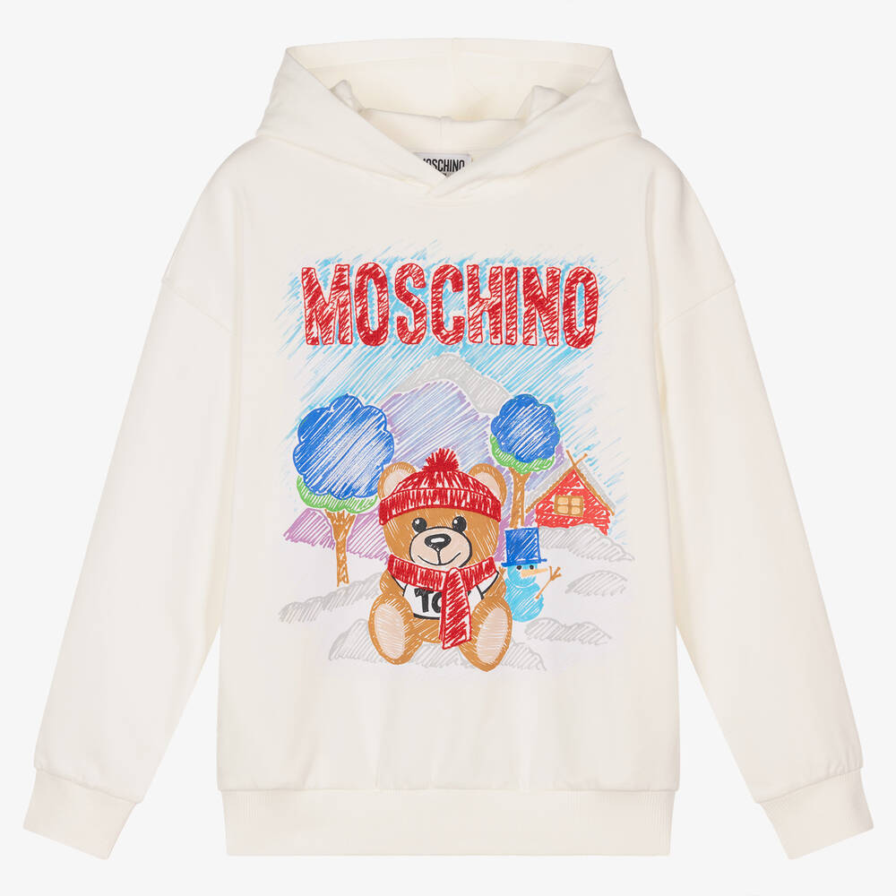 Moschino Kid-Teen - Teen Kapuzenpullover mit winterlichem Teddy-Motiv in Elfenbein | Childrensalon