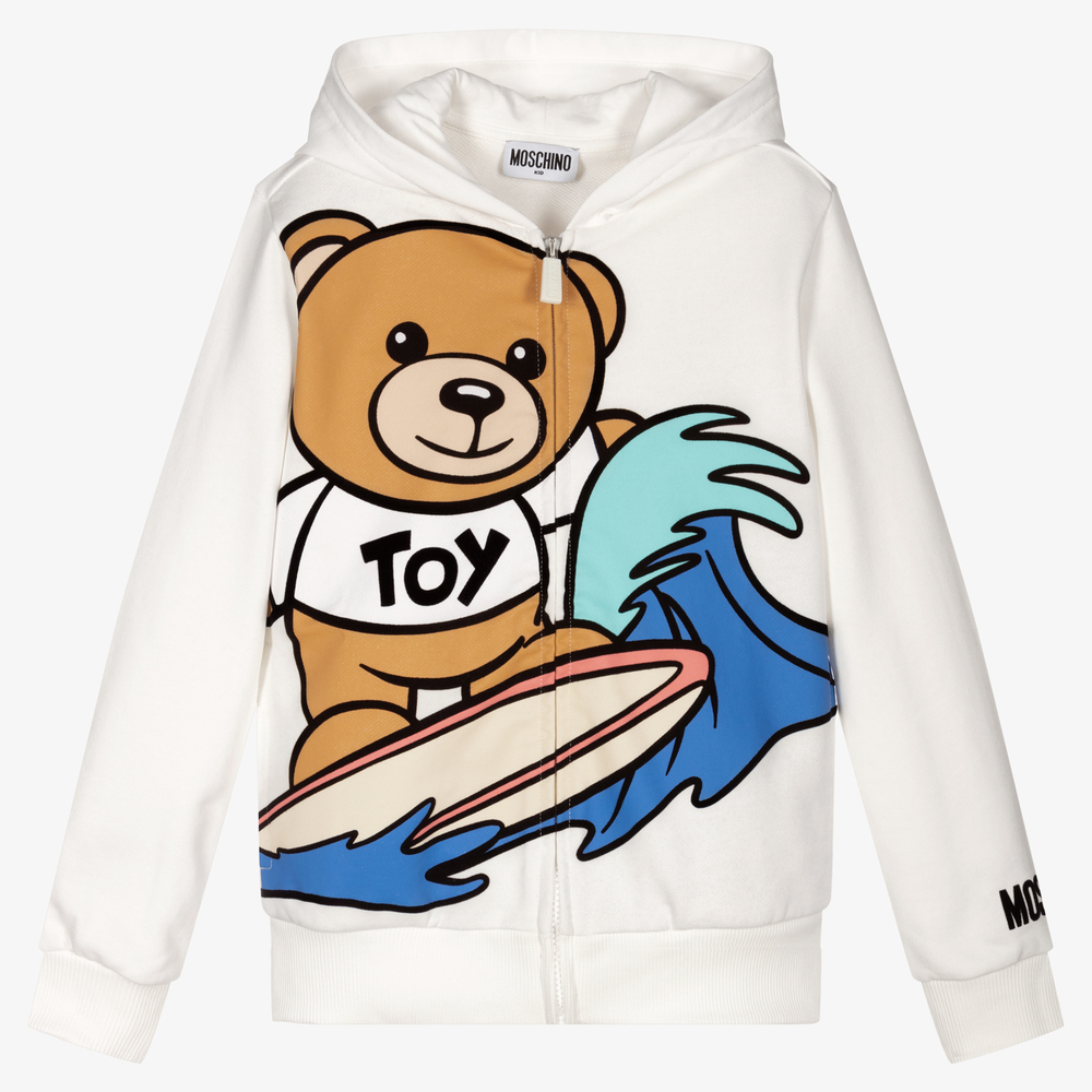 Moschino Kid-Teen - Elfenbeinfarbene Teen Teddy-Kapuzenjacke | Childrensalon