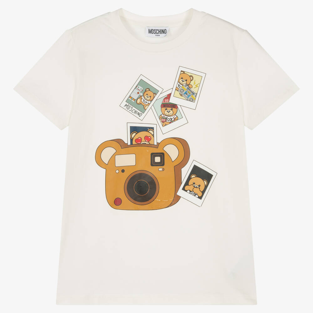 Moschino Kid-Teen - Teen Ivory Teddy Camera T-Shirt | Childrensalon