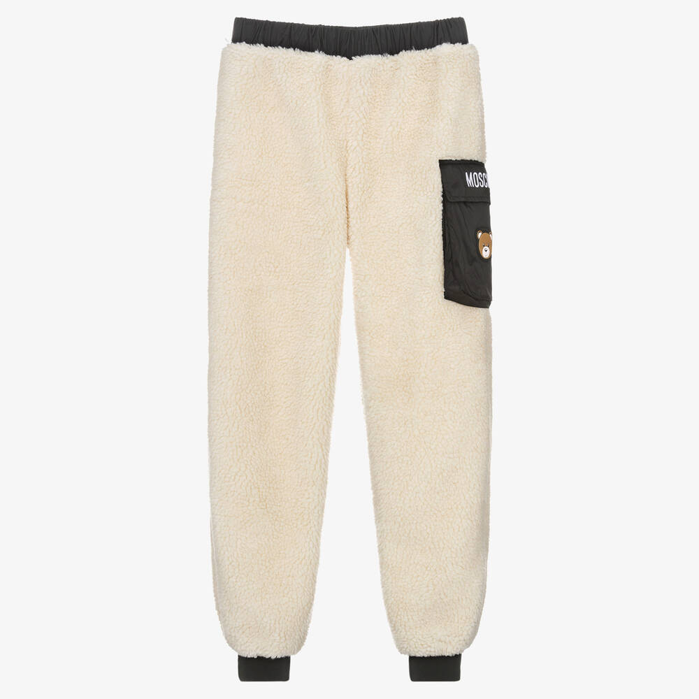 Moschino Kid-Teen-Teen Ivory Teddy Fleece Pocket Joggers | Childrensalon Outlet