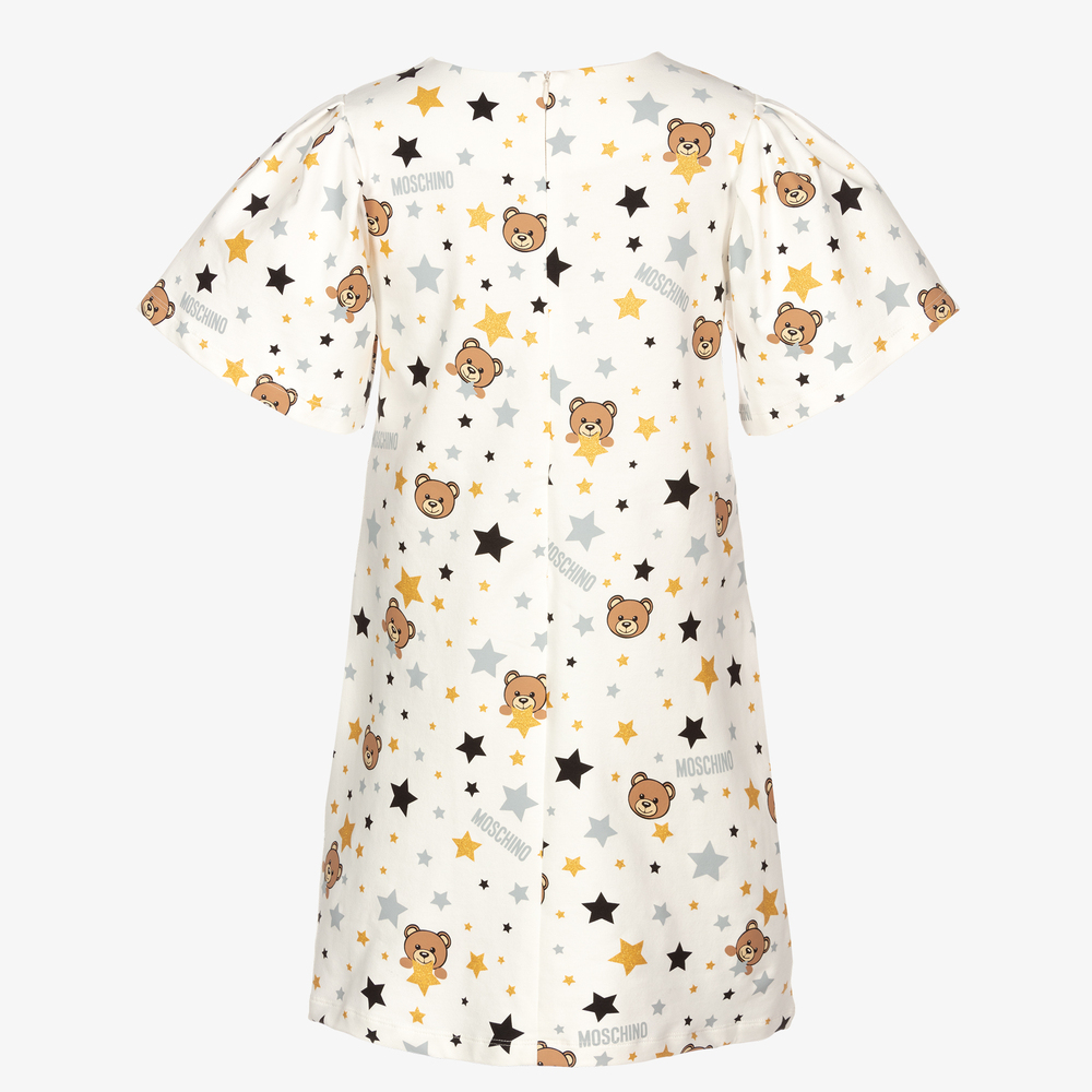 Moschino Кид-Тин-Кремовое платье со звездами и медвежатами для подростков | Childrensalon Outlet