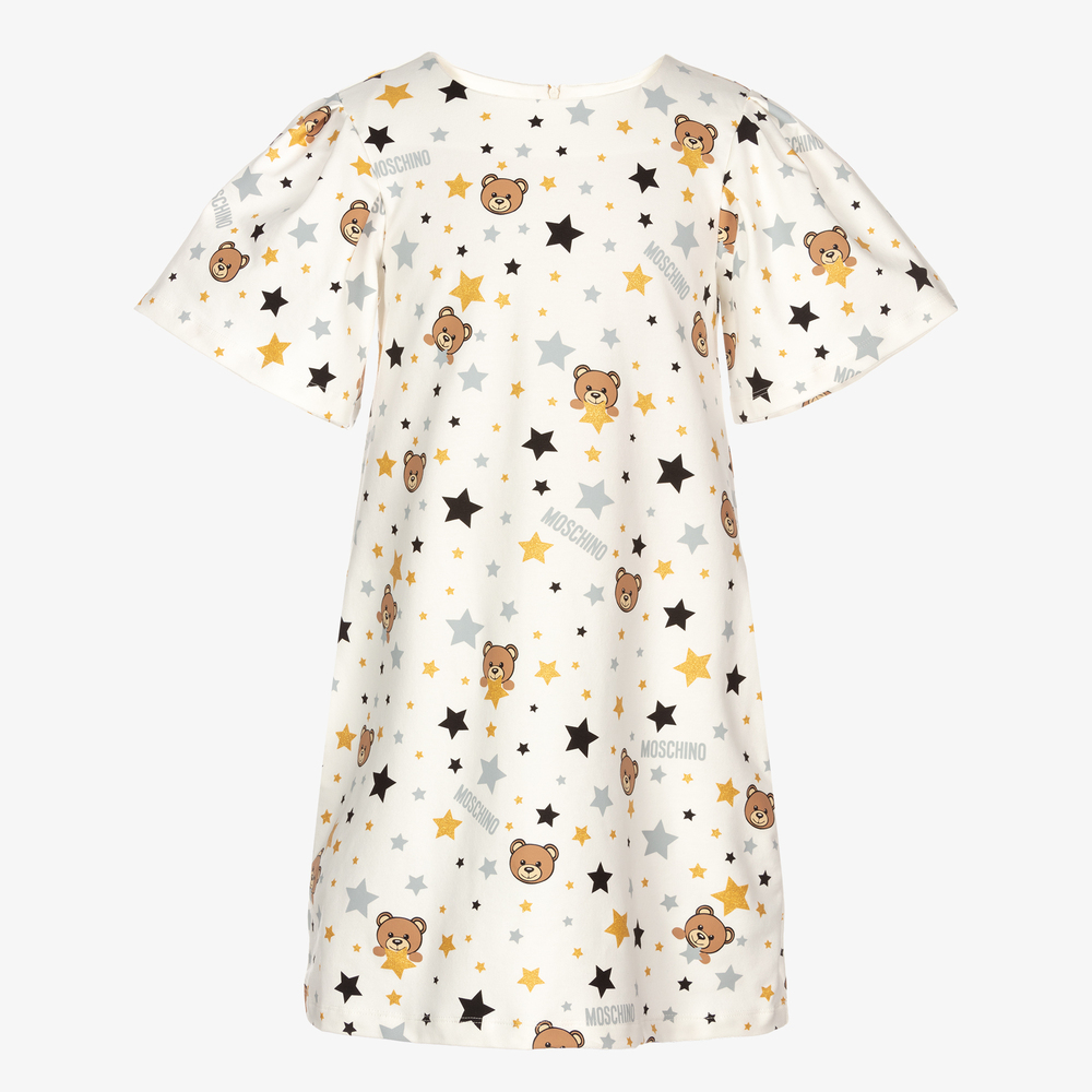 Moschino Kid-Teen - Кремовое платье со звездами и медвежатами для подростков | Childrensalon