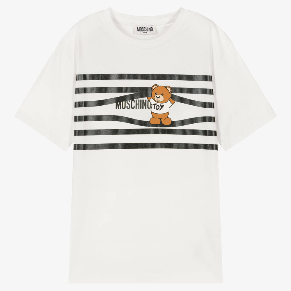 Moschino Kid-Teen - Teen Ivory Teddy Stripe T-Shirt | Childrensalon