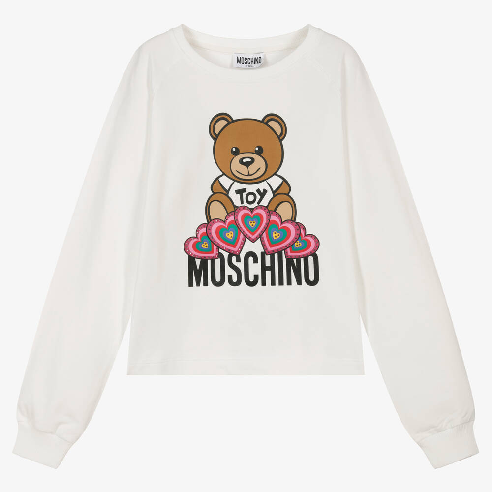 Moschino Kid-Teen - سويتشيرت تينز بناتي قطن جيرسي لون عاجى | Childrensalon