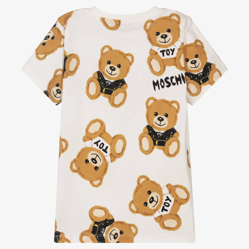 Moschino Кид-Тин-Кремовая футболка с мишками для подростков | Childrensalon Outlet