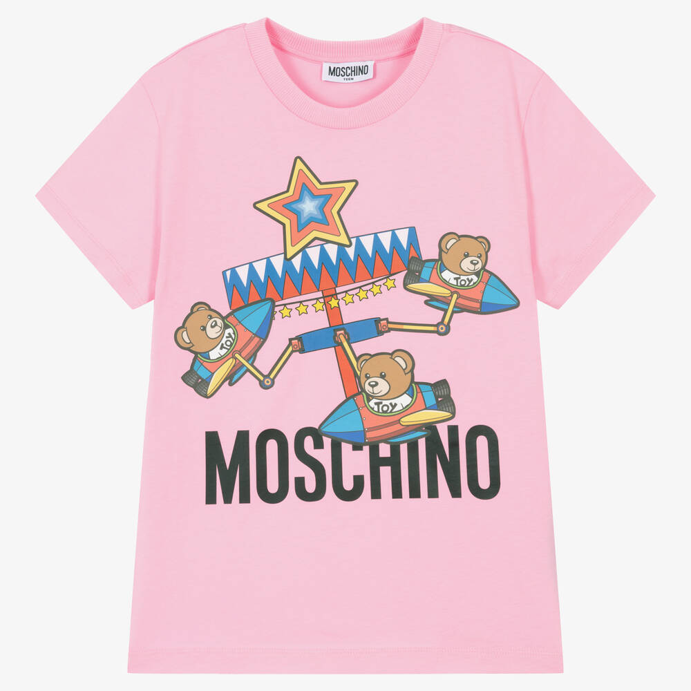 Moschino Kid-Teen - Розовая хлопковая футболка с медвежатами | Childrensalon