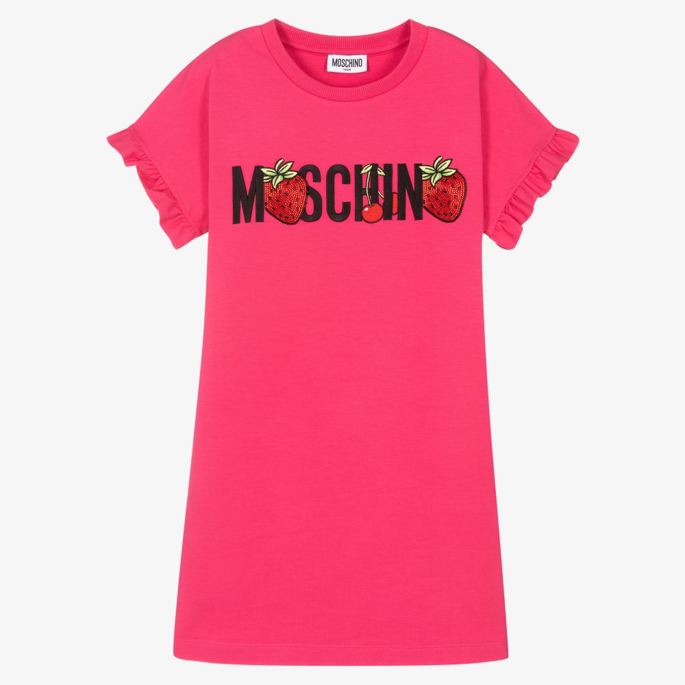 Moschino Кид-Тин-Розовое платье из хлопкового джерси для подростков | Childrensalon Outlet