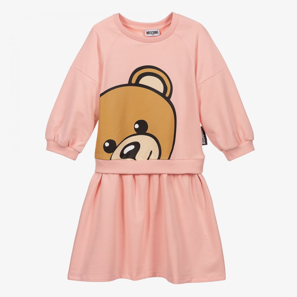 Moschino Kid-Teen - Розовое хлопковое платье с медвежонком для подростков | Childrensalon