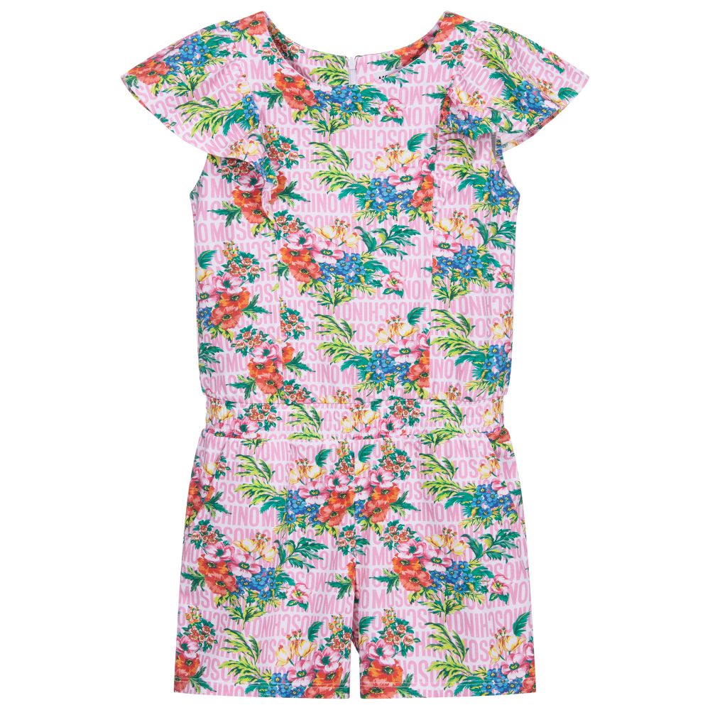 Moschino Kid-Teen - Teen Pink Floral Logo Playsuit | Childrensalon