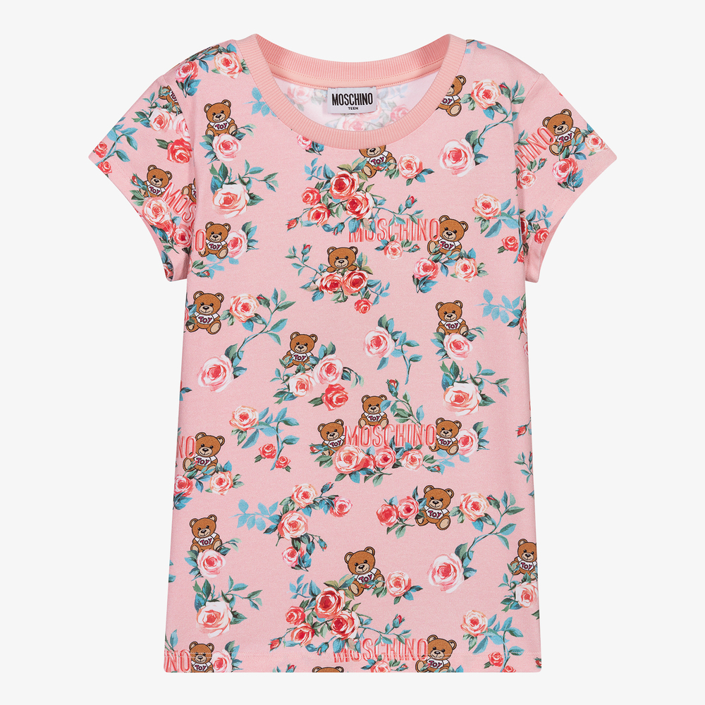 Moschino Kid-Teen-Teen Pink Floral Logo T-Shirt | Childrensalon Outlet