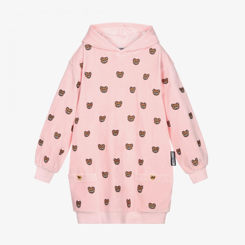 Moschino Kid-Teen - Rosafarbenes Teen Velours-Kleid mit Kapuze | Childrensalon