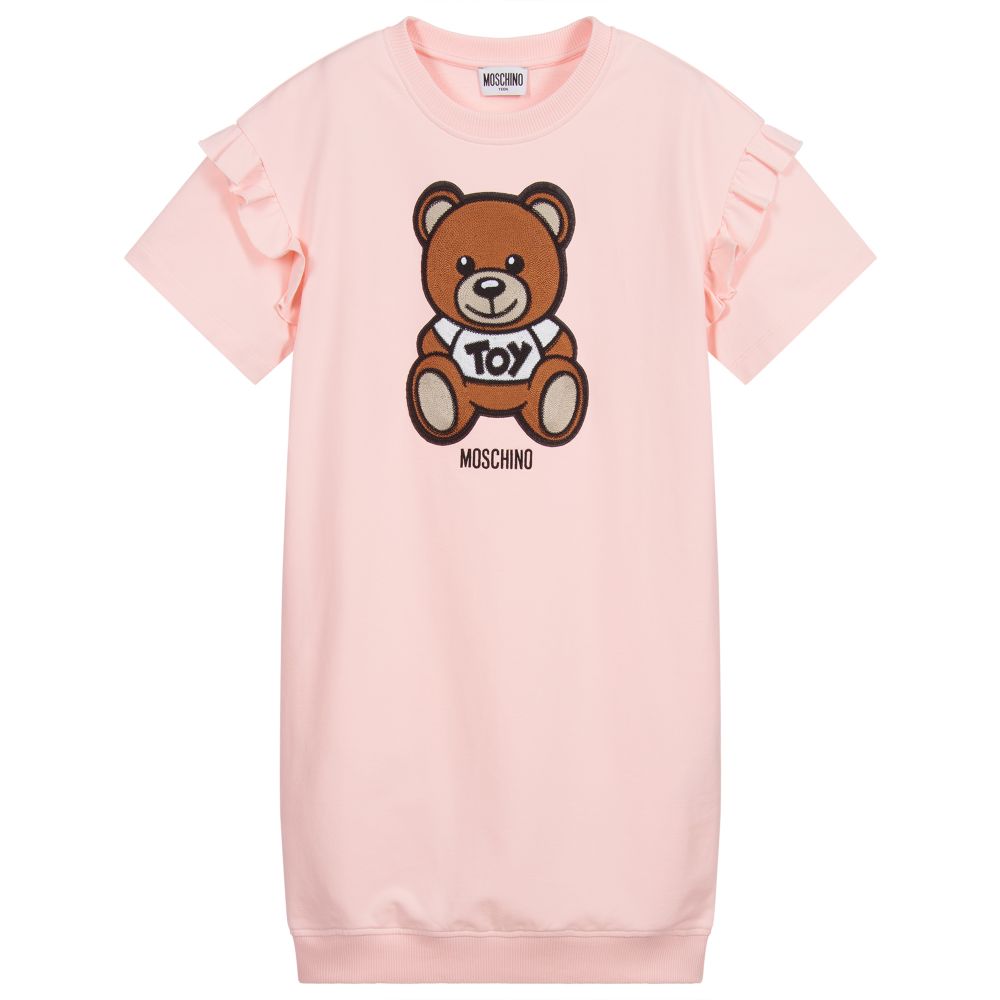 Moschino Кид-Тин-Розовое платье с рюшами и логотипом для подростков | Childrensalon Outlet