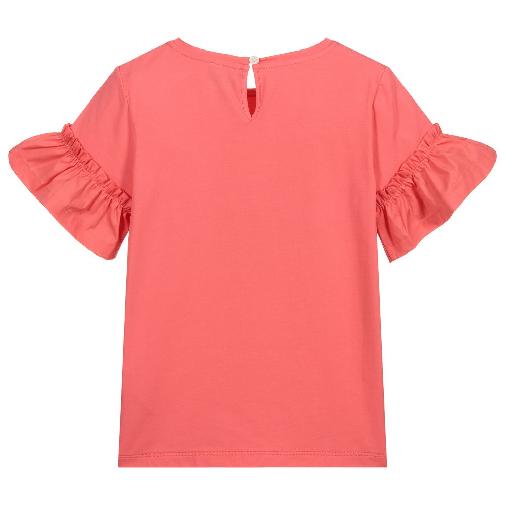 موسكينو Kid-Teen-تيشيرت قطن جيرسي بأكمام كشكش للبنات | Childrensalon Outlet