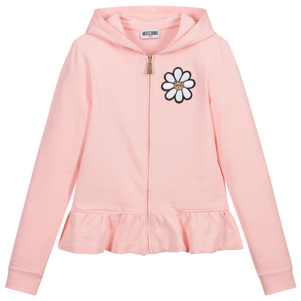 Moschino Kid-Teen-Teen Pink Logo Zip Up-Top | Childrensalon Outlet