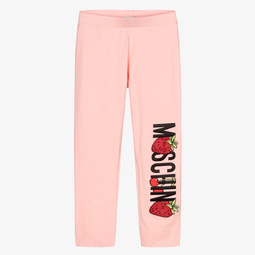 Moschino Kid-Teen - Розовые легинсы с клубникой для подростков | Childrensalon