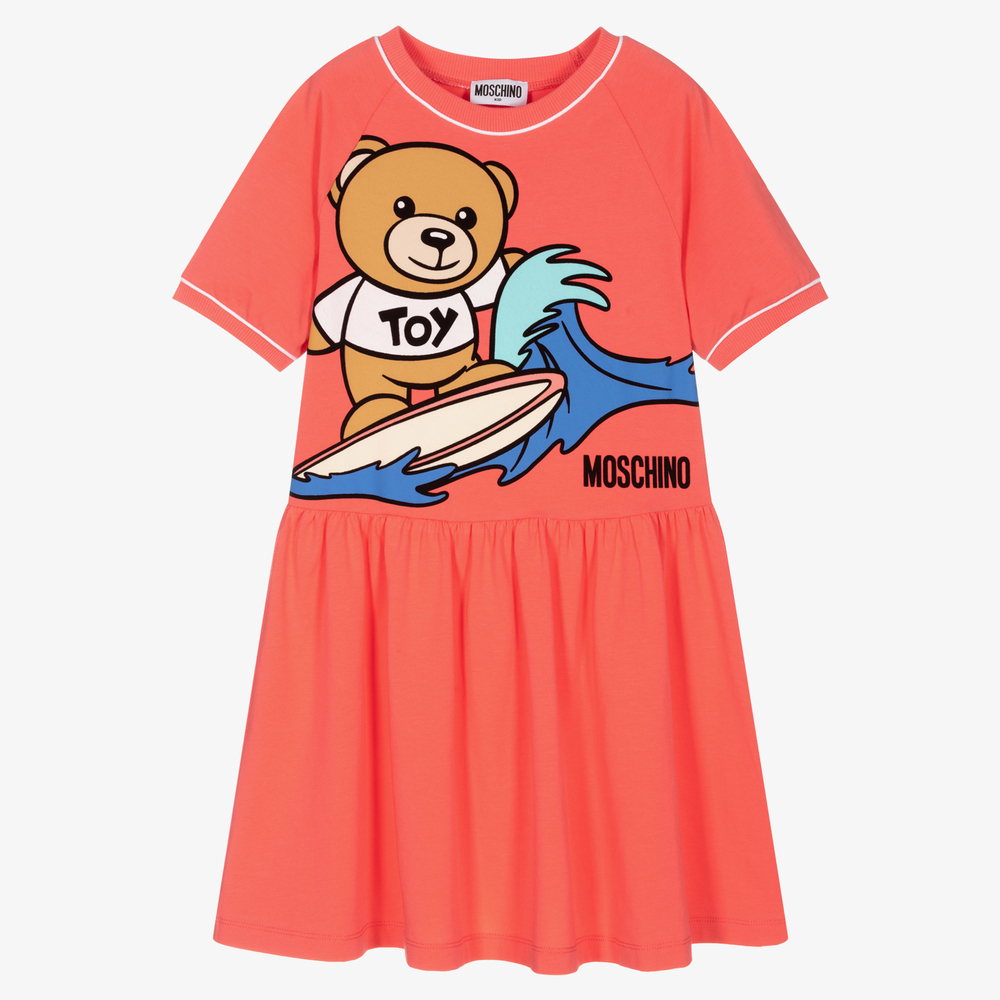 Moschino Kid-Teen - فستان تينز بناتي قطن جيرسي لون زهري مرجاني | Childrensalon