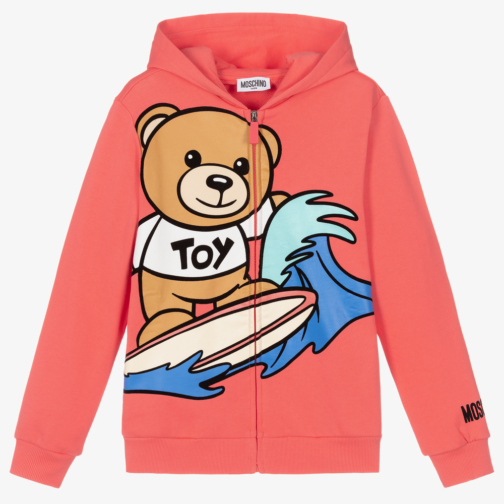 Moschino Kid-Teen - Rosa Teen Kapuzenjacke mit Surfer-Bär | Childrensalon