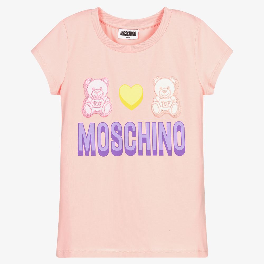 Moschino Kid-Teen - تيشيرت تينز بناتي قطن جيرسي لون زهري باهت | Childrensalon