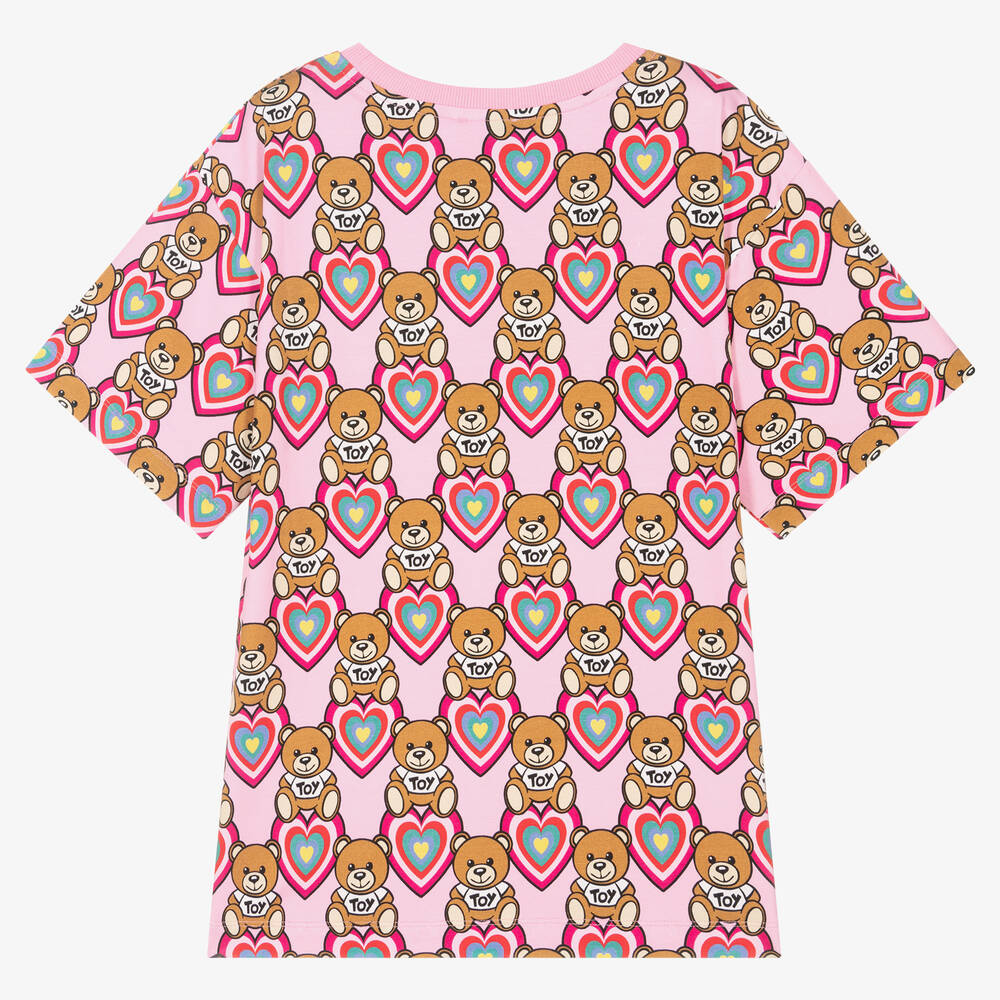 Moschino Kid-Teen-Teen Pink Teddy Heart T-Shirt | Childrensalon Outlet