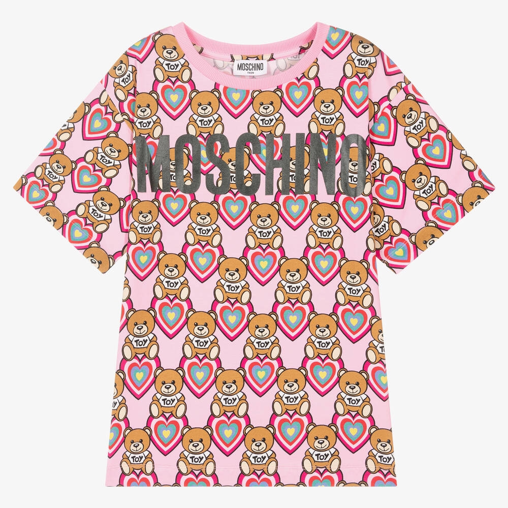 Moschino Kid-Teen - Rosa Teen Teddy-T-Shirt mit Herzen | Childrensalon