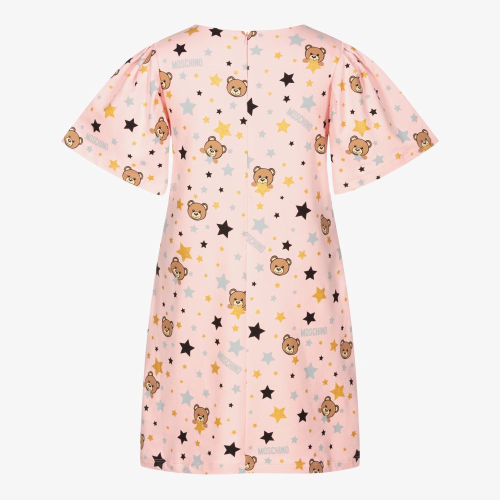 Moschino Кид-Тин-Розовое платье с медвежатами и звездами для подростков | Childrensalon Outlet