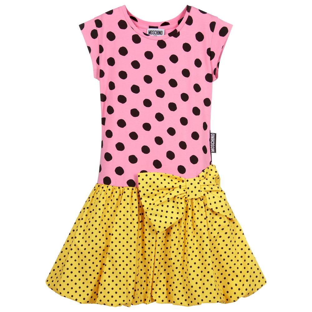 Moschino Kid-Teen - Gepunktetes Teen Kleid in Rosa und Gelb | Childrensalon