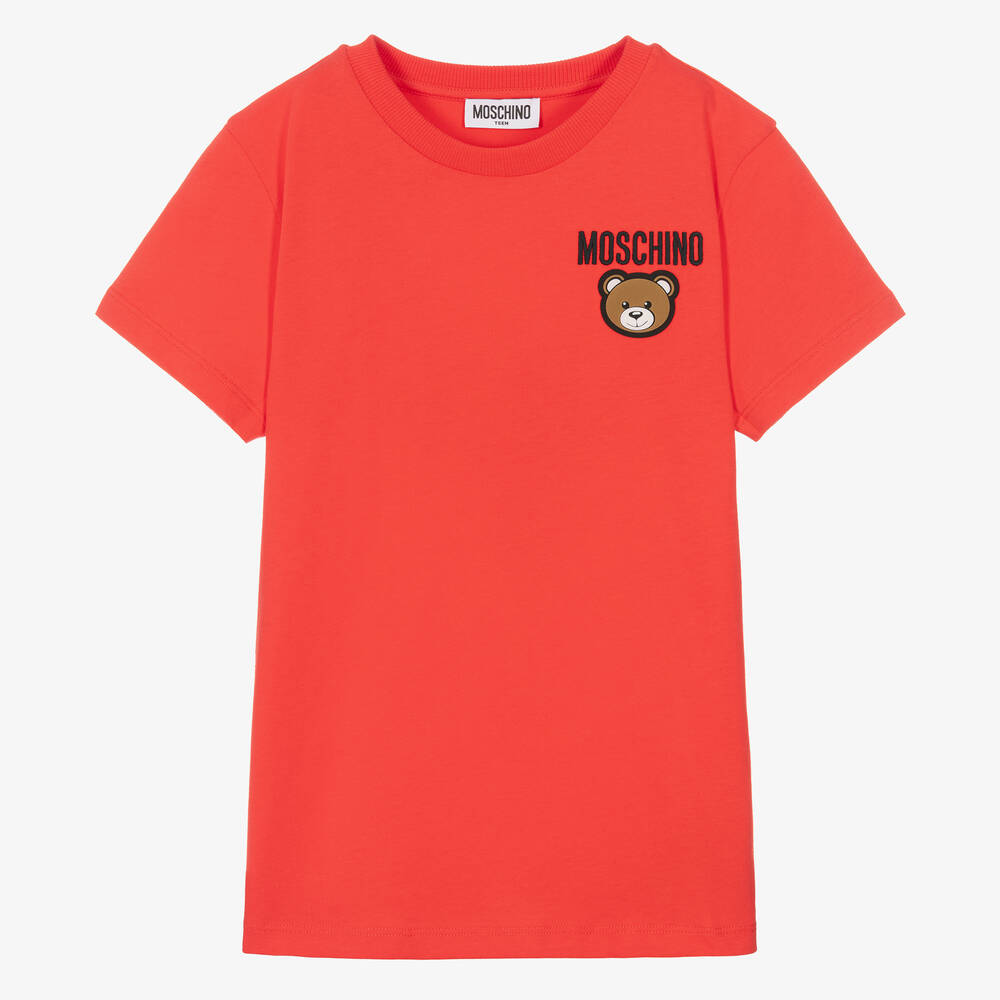 Moschino Kid-Teen - Teen Red Cotton Bear Patch T-Shirt | Childrensalon