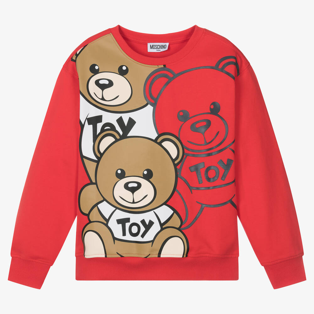 Moschino Kid-Teen - Teen Red Cotton Montage Teddy Sweatshirt | Childrensalon