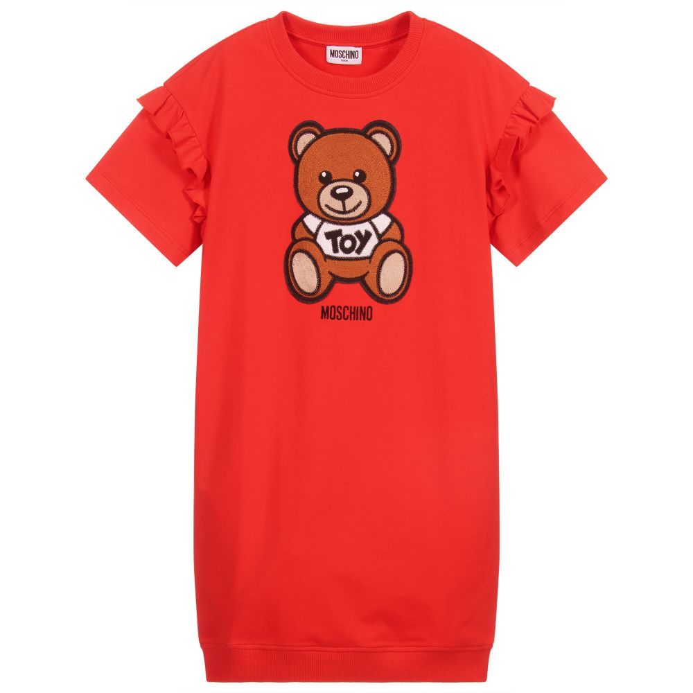 Moschino Kid-Teen - Красное платье с рюшами и логотипом для подростков | Childrensalon