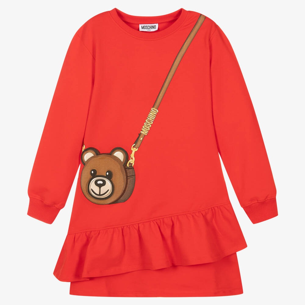 Moschino Kid-Teen - Rotes Teen Kleid mit Teddy-Taschen-Motiv | Childrensalon