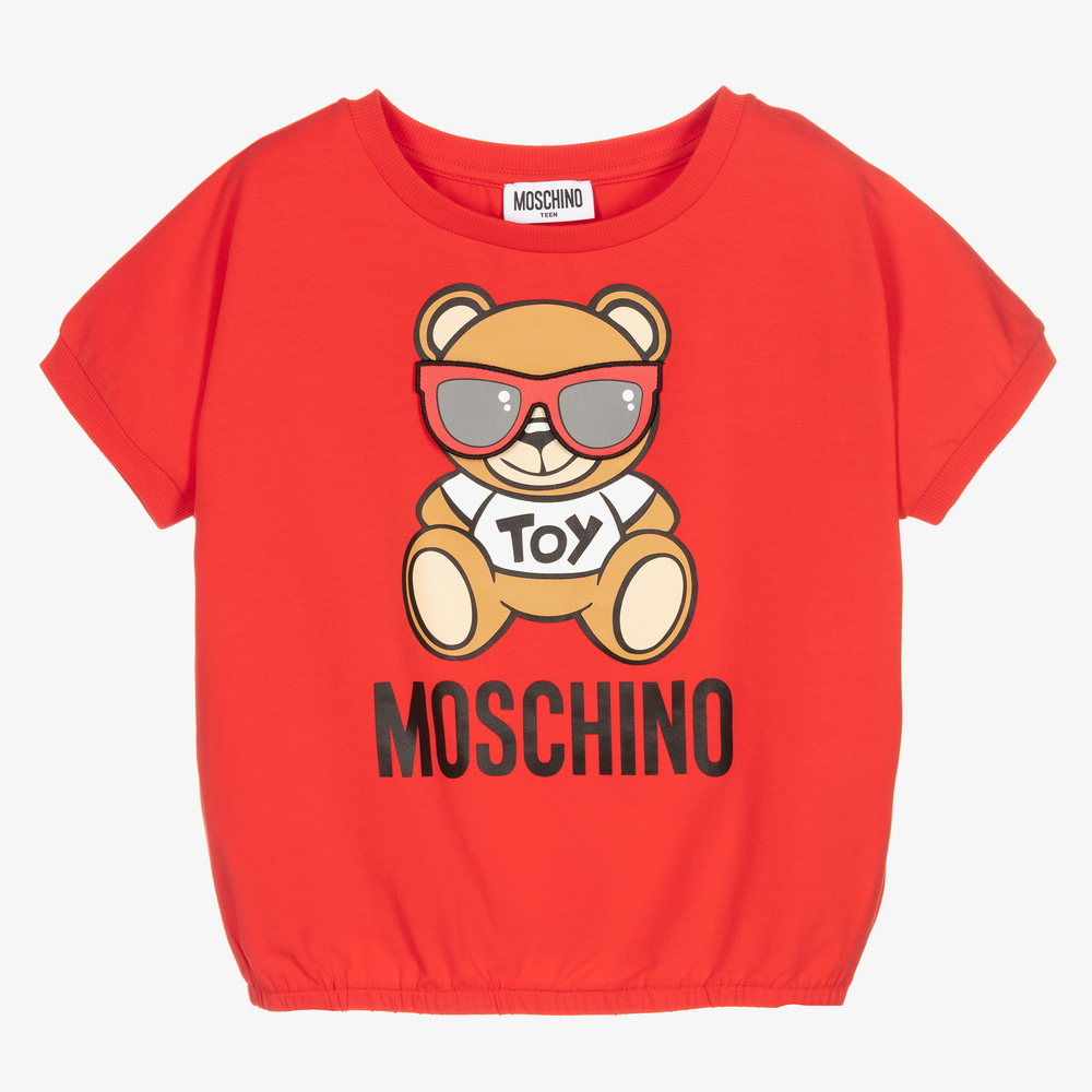 Moschino Kid-Teen - تيشيرت تينز بناتي قطن جيرسي لون أحمر | Childrensalon