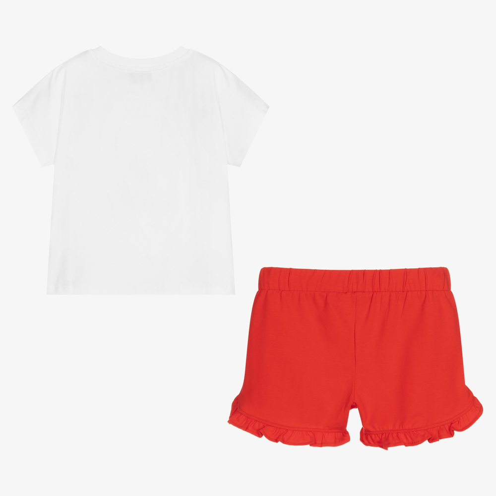 Moschino Кид-Тин-Белый топ с медвежонком в клубнике и шорты | Childrensalon Outlet