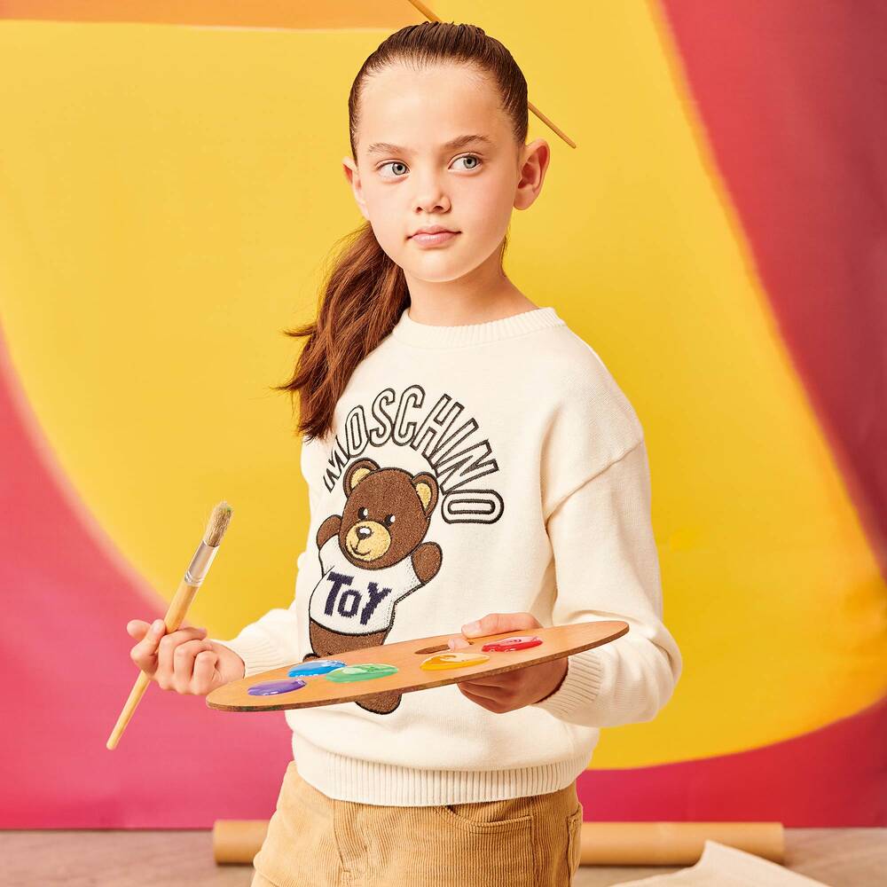 Moschino Kid-Teen-كنزة تينز قطن وصوف لون عاجي | Childrensalon Outlet