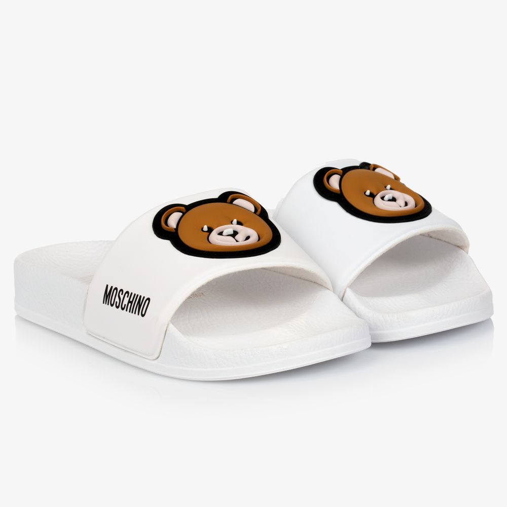 Moschino Kid-Teen - Teen White Bear Logo Sliders | Childrensalon