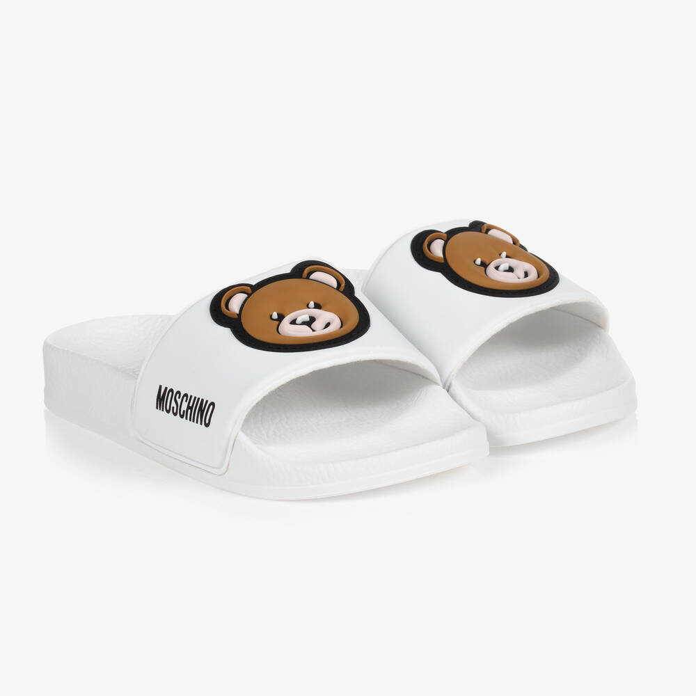 Moschino Kid Teen Teen White Bear Logo Sliders Childrensalon