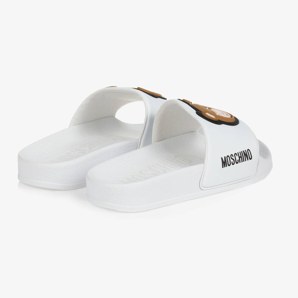 Moschino Кид-Тин-Белые шлепанцы с медвежатами для подростков | Childrensalon Outlet