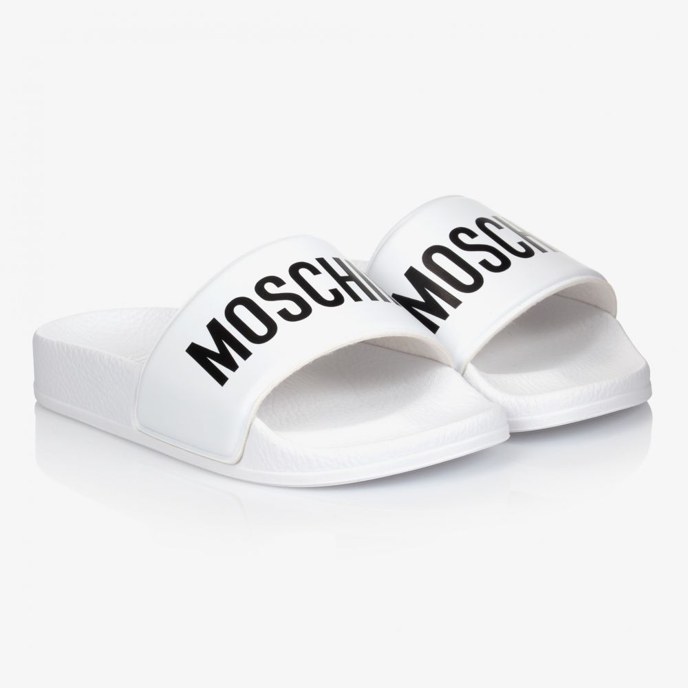 Moschino Kid-Teen - Claquettes blanches et noires | Childrensalon