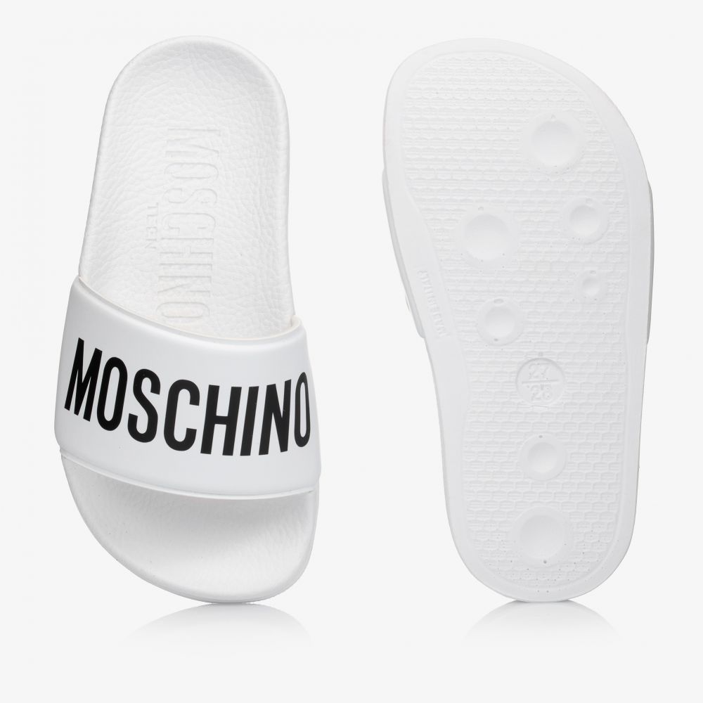 Moschino Kid Teen Teen White Black Logo Sliders