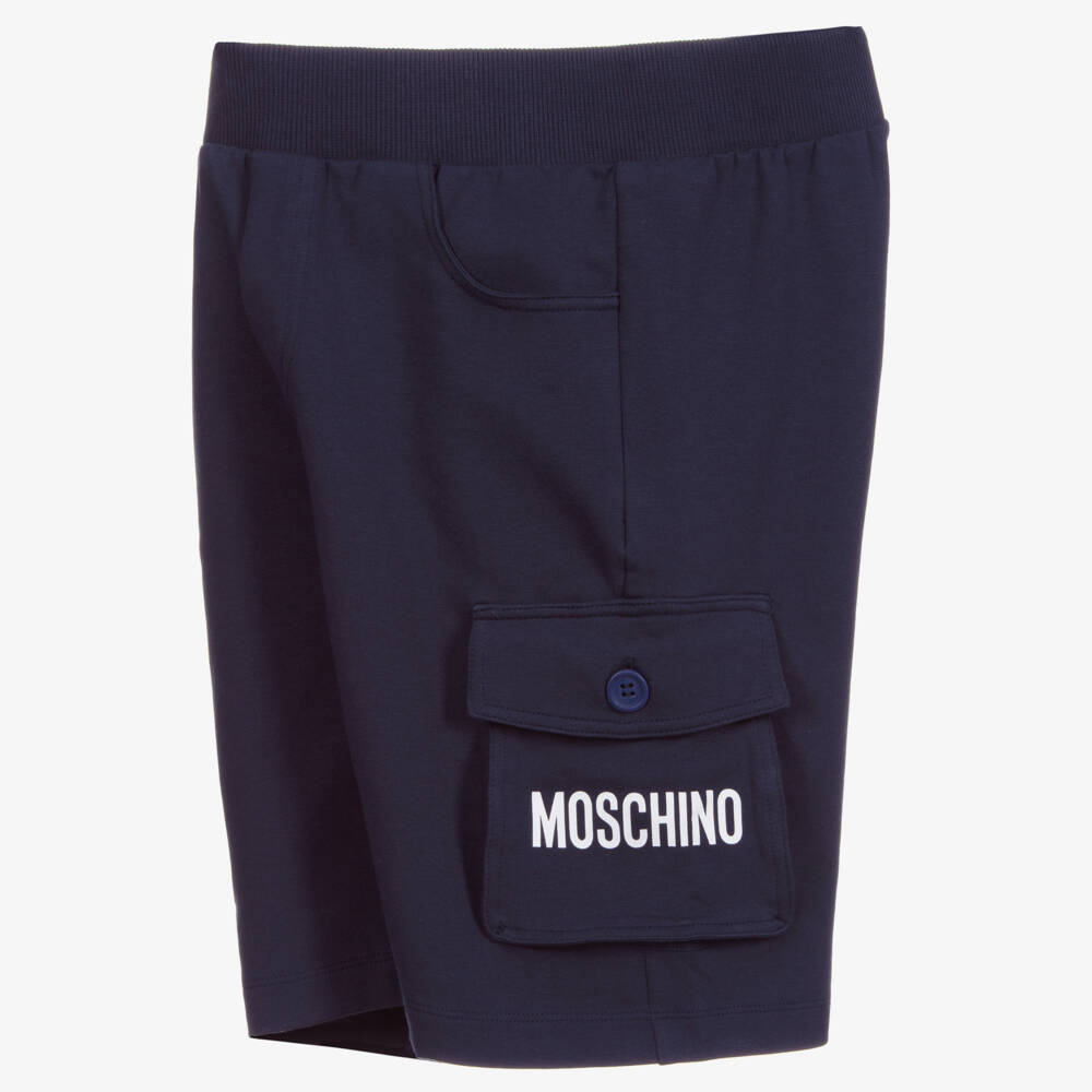 Moschino Kid-Teen-طقم شورت قطن جيرسي لون أبيض و كحلي | Childrensalon Outlet