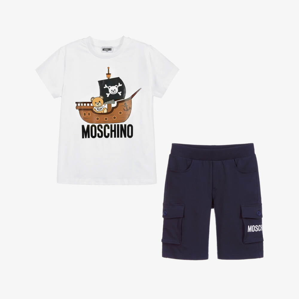 Moschino Kid-Teen-Teen White & Blue Shorts Set | Childrensalon Outlet